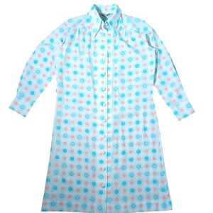 1960s LANVIN Polka Dot Logo Shirt Sheath Dress Size 14 Vintage